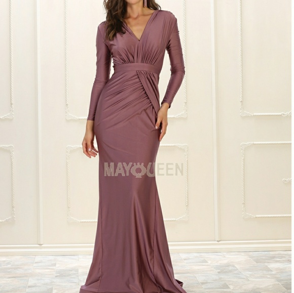 MAY QUEEN LONG SLEEVE FITTED FORMAL MOTHER OF THE BRIDE GOWN MAUVE SIZE 8 - Picture 1 of 14